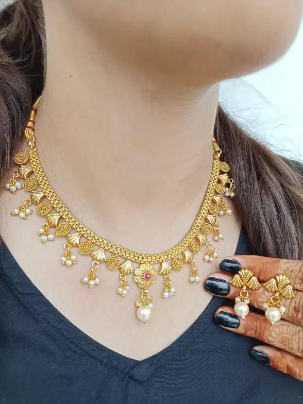 Real Gold-plated Gold Necklace Jewellery Set (Pack of 1)