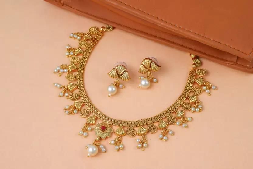 Real Gold-plated Gold Necklace Jewellery Set (Pack of 1)